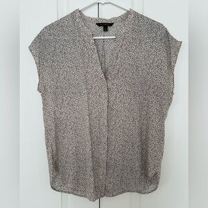 Banana Republic Mini Animal Print and Tan Cap Sleeve Blouse with Mandarin Collar